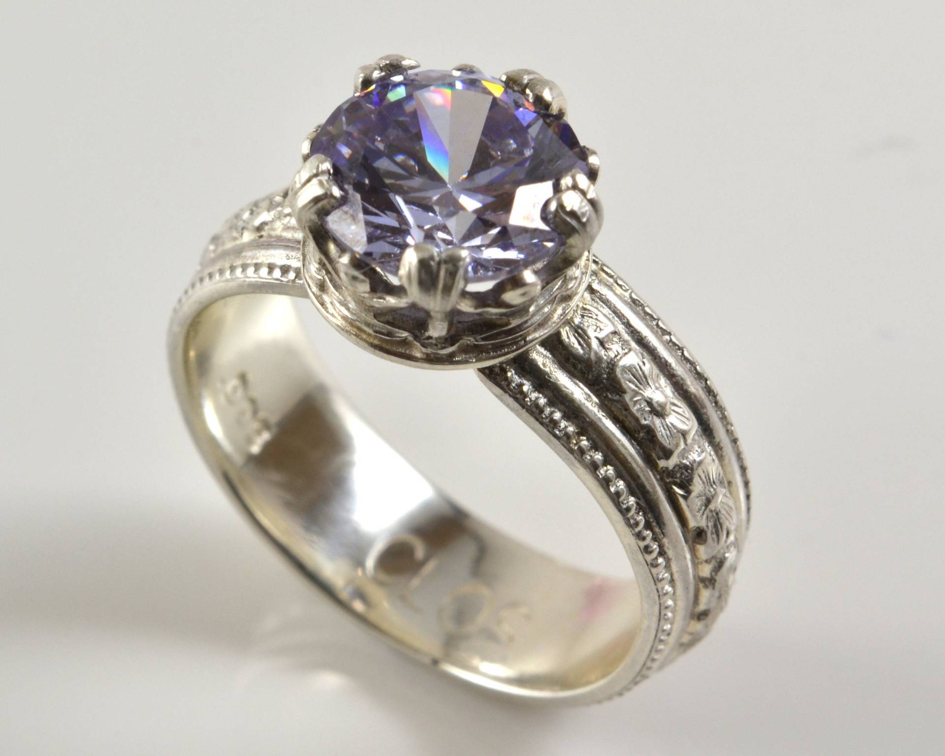 Lavendel Cz Sterling Silber Ring Kronen-Blumenband, Handgemacht von ClosParra