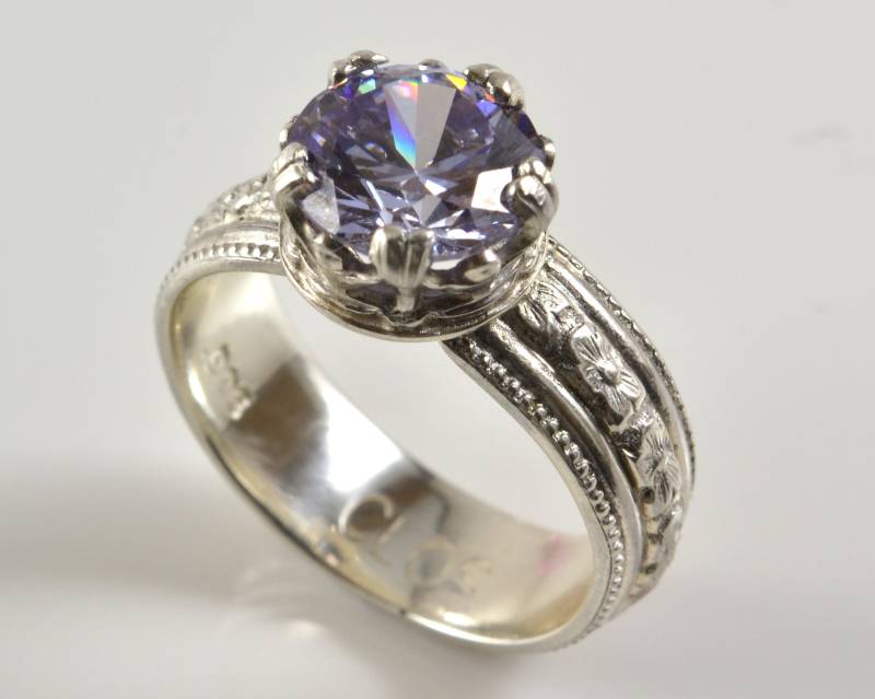 Lavendel Cz Sterling Silber Ring Kronen-Blumenband, Handgemacht von ClosParra