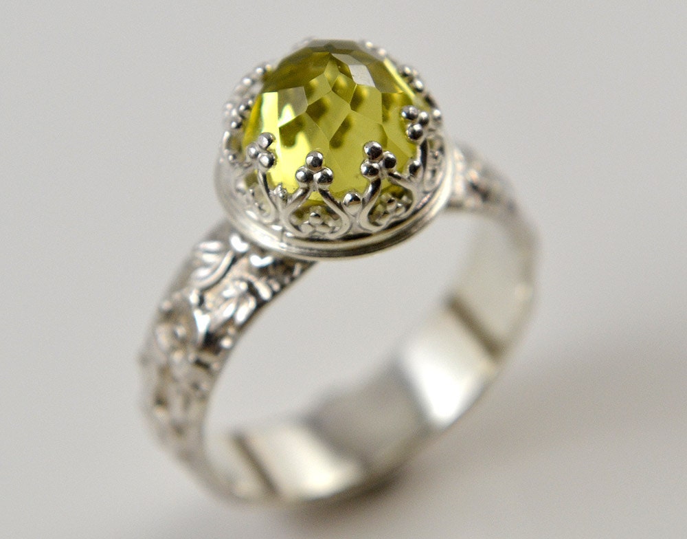 Lemon Quartz Sterling Silber Ring Handgemachtes Floral Band, Grün Gold Edelstein von ClosParra