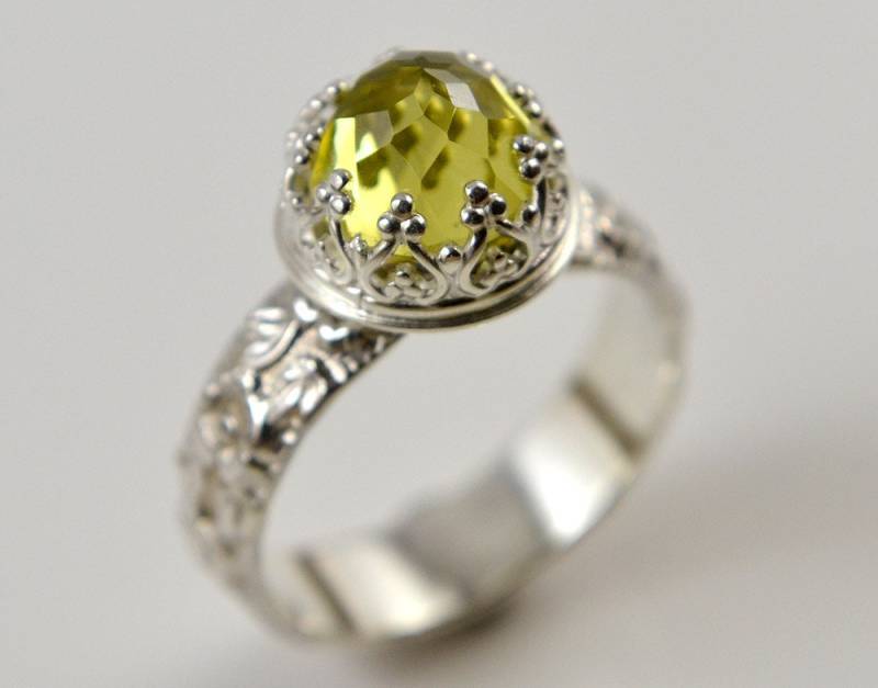 Lemon Quartz Sterling Silber Ring Handgemachtes Floral Band, Grün Gold Edelstein von ClosParra