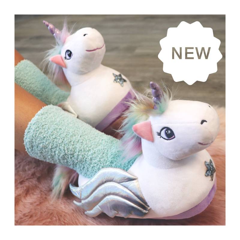 Kinder-Hausschuhe Pegasus Plüsch Von Sloffies | One-Size Für Kinder Bestickt, Applikationen, 100 % Polyester, Im Polybeutel von CloseUpShop