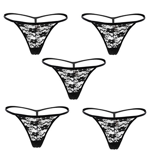 Closecret Unterwäsche pflanzlicher Spitze Tanga T-Back Unterhosen von Frauen (61-66, Alle Schwarze) von Closecret