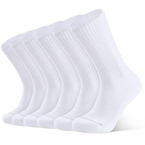 6 Paar Socken Herren Crew Sportsocken 39-42 43-46 47-50 Gepolstert Trekkingsocken Baumwolle Laufsocken Tennisocken Damen Dicke Warm Lange Wintersocken Rutschfest Wandersocken(6Weiß, Größe L) von Closemate