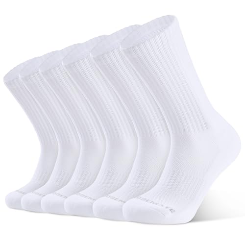 6 Paar Socken Herren Crew Sportsocken 39-42 43-46 47-50 Gepolstert Trekkingsocken Baumwolle Laufsocken Tennisocken Damen Dicke Warm Lange Wintersocken Rutschfest Wandersocken(6Weiß, Größe M) von Closemate