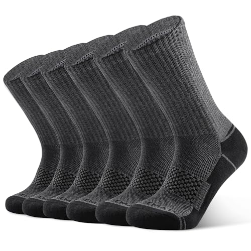 6 Paar Socken Herren Crew Sportsocken 39-42 43-46 47-50 Gepolstert Trekkingsocken Baumwolle Laufsocken Tennisocken Dicke Warm Lange Wintersocken Rutschfest Wandersocken(6Grauschwarz , Größe L) von Closemate