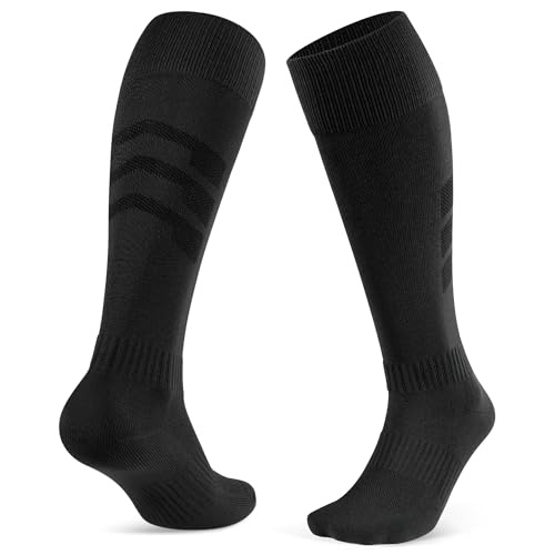 CLOSEMATE 2 Paar Lange Fußball Socken Herren Fußballsocken Kompressionsstrümpfe Kompressionssocken Stützstrümpfe Fußball Stutzen Laufsocken Sportsocken für Fussball Training 43-46 2Schwarz L von CLOSEMATE