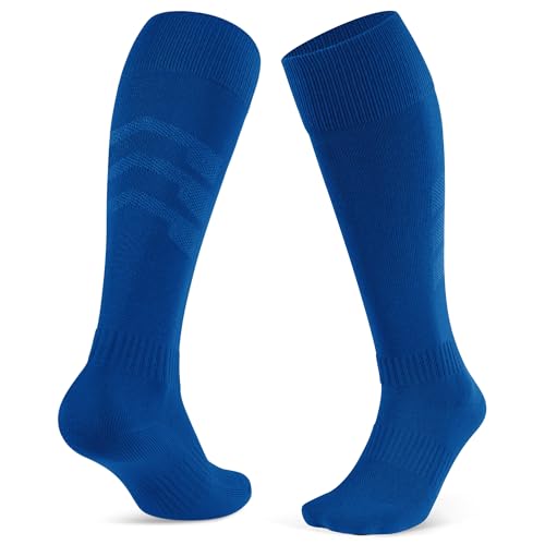 CLOSEMATE 2 Paar Lange Fußball Socken Herren Fußballsocken Kompressionsstrümpfe Kompressionssocken Stützstrümpfe Fußball Stutzen Laufsocken Sportsocken für Fussball Training 43-46 2Blau L von CLOSEMATE