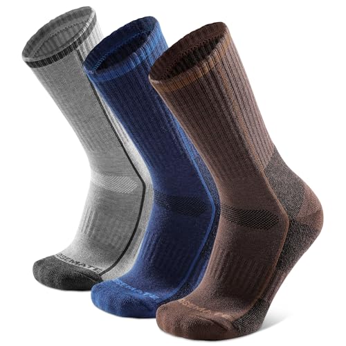 Closemate 3 Paar Merino Wollsocken Herren Winter Warme Socken Männer Dicke Thermosocken Atmungsaktive Frotteesocken Wandersocken für Outdoor Wandern Lauf Skisocken(1Blau1Grau1Braun, Größe L) von Closemate