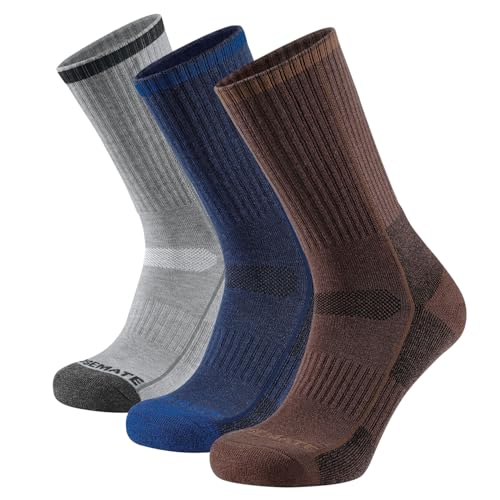 CLOSEMATE 3 Paar Merino Wollsocken Herren Winter Warme Socken Männer Dicke Thermosocken Atmungsaktive Frotteesocken Wandersocken für Outdoor Wandern Lauf Skisocken(1Blau1Grau1Braun, Größe M) von CLOSEMATE