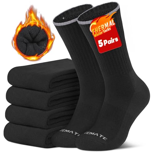 CLOSEMATE 5 Paar Thermosocken Herren 39-42 43-46 47-50 Wintersocken Warme Socken Gekämmte Baumwollsocken Wandersocken Trekkingsocken Arbeitssocken Haussocken Lange Socken Schwarz L von CLOSEMATE