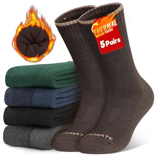 CLOSEMATE 5 Paar Thermosocken Herren 39-42 43-46 47-50 Wintersocken Warme Socken Gekämmte Baumwollsocken Wandersocken Trekkingsocken Arbeitssocken Haussocken Schwarz Dunkelgrau Braun Grün Blau L von CLOSEMATE