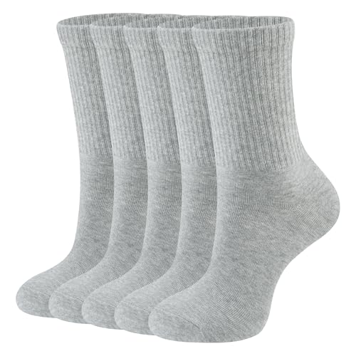 CLOSEMATE 5 Paar Tennissocken Damen Laufsocken Strümpfe Sportsocken Wadenstrümpfe Atmungsaktive Baumwollsocken Gekämmte Baumwolle Damensocken Crew Socks Hellgrau Größe M 39-42 von CLOSEMATE