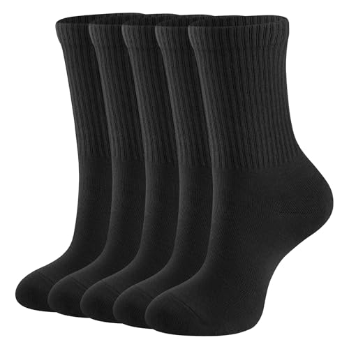CLOSEMATE 5 Paar Tennissocken Damen Laufsocken Strümpfe Sportsocken Wadenstrümpfe Atmungsaktive Baumwollsocken Gekämmte Baumwolle Damensocken Crew Socks Schwarz Größe M 39-42 von CLOSEMATE
