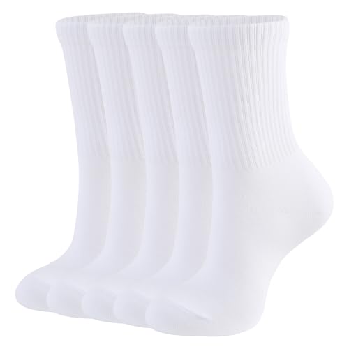 CLOSEMATE 5 Paar Tennissocken Damen Laufsocken Strümpfe Sportsocken Wadenstrümpfe Atmungsaktive Baumwollsocken Gekämmte Baumwolle Damensocken Crew Socks Weiß Größe S 35-38 von CLOSEMATE