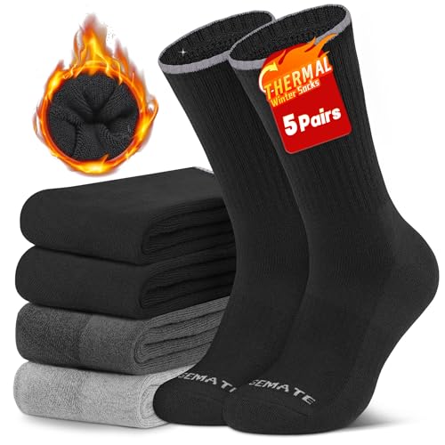 CLOSEMATE 5 Paar Thermosocken Herren 39-42 43-46 47-50 Wintersocken Warme Socken Gekämmte Baumwollsocken Wandersocken Trekkingsocken Arbeitssocken Haussocken Schwarz Dunkelgrau Hellgrau M von CLOSEMATE