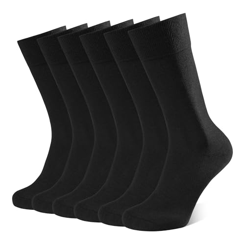 CLOSEMATE 6 Paar Business Socken Herren 39-42 43-46 Anzugsocken Herrensocken Atmungsaktive Baumwolle Herrenstrümpfe Lange Strümpfe Baumwollsocken für Männer 6Schwarz Größe L von CLOSEMATE