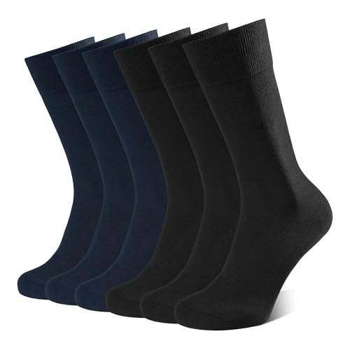 CLOSEMATE 6 Paar Business Socken Herren 39-42 43-46 Anzugsocken Herrensocken Atmungsaktive Baumwolle Herrenstrümpfe Lange Strümpfe Baumwollsocken für Männer 3Schwarz 3Navyblau Größe M von CLOSEMATE
