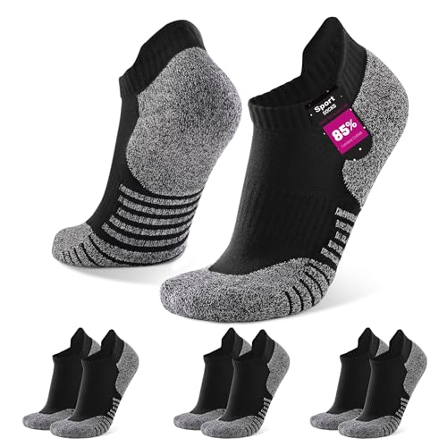 Closemate 6 Paar Sneaker Socken Damen Sportsocken Laufsocken Atmungsaktiv Baumwolle Gepolsterte Antirutsch Knöchel Kurze Halbsocken für Outdoor Fitness im Freien（6Schwarz,Größe L） von Closemate