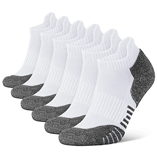 Closemate 6 Paar Sneaker Socken Herren Sportsocken Baumwolle Gepolsterte Laufsocken Atmungsaktiv Antirutsch Knöchel Kurze Halbsocken（6Weiß,Größe M） von Closemate