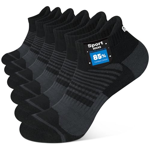 Closemate 6 Paar Sneaker Socken Herren Sportsocken kurze Baumwolle Laufsocken Antirutsch Atmungsaktive Knöchelsocken für Outdoor Fitness Wandern Radfahren(6Schwarz, Größe M) von Closemate