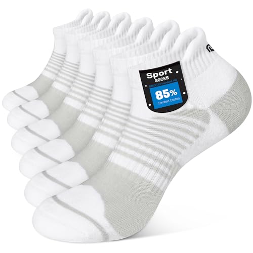 Closemate 6 Paar Sneaker Socken Herren Sportsocken kurze Baumwolle Laufsocken Antirutsch Atmungsaktive Knöchelsocken für Outdoor Fitness Wandern Radfahren(6Weiß, Größe L) von Closemate