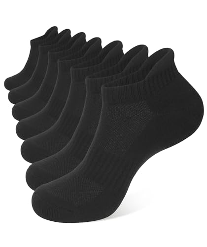 CLOSEMATE 7 Paar Sneaker Socken Herren Damen Kurze Gepolsterte Laufsocken Sportsocken aus Baumwolle Atmungsaktive Sneakersocken Running Ankle Socks Schwarze 43-46 L von CLOSEMATE