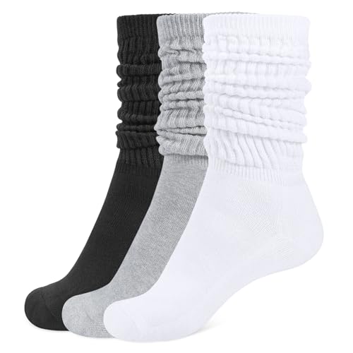 CLOSEMATE 3 Paar Kniestrümpfe Damen Lange Slouch Socken Baumwolle Stulpen Beinwärmer Beinstulpen Slouchy Socks 35-38 39-42 Einheitsgröße 1Schwarz 1Weiß 1Grau von CLOSEMATE