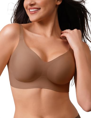 CLOSEMATE Nahtloser BH Damen Ohne Bügel Bequemer und Weicher Bügellose Komfort Büstenhalter Bralette Glattes Hautgefühl Sanfter Braun XXL von CLOSEMATE