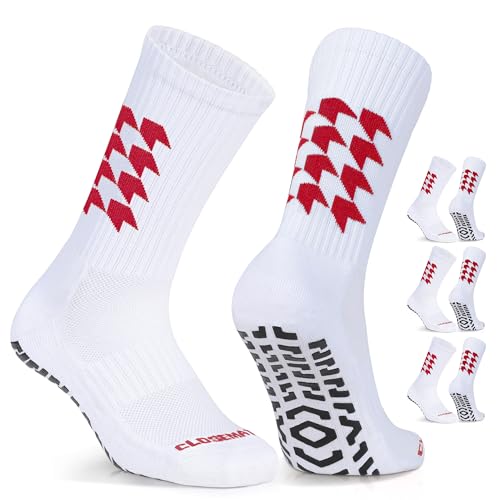 Closemate Rutschfeste Fußballsocken Herren Damen 43-46 39-42 Anti Rutsch Athletic Socken Sportsocken Pantoffelsocken für Fußball Basketball Yoga Wandern Trekking Laufen 3 Paar(3Rot, Größe L) von Closemate