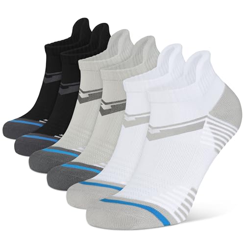 Closemate Sneaker Socken Herren Atmungsaktive Sportsocken Füßlinge Baumwolle Gepolsterte Kurz Laufsocken Damen 6Paar(2Schwarz2Weiß2Grau, Größe L) von Closemate