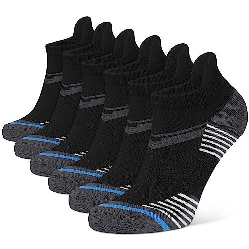 Closemate Sneaker Socken Herren Atmungsaktive Sportsocken Füßlinge Baumwolle Gepolsterte Kurz Laufsocken Damen 6Paar(6Schwarz, Größe L) von Closemate