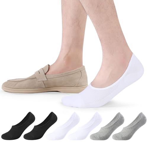 CLOSEMATE 6 Paar Füßlinge Herren 39-42 43-46 Atmungsaktiv Sommer Sneaker Socken Unsichtbare Freizeitsocken Elastische Füsslinge Kurzesocken Footies für Mokassins Loafer 2Schwarz 2Weiß 2Grau L von CLOSEMATE