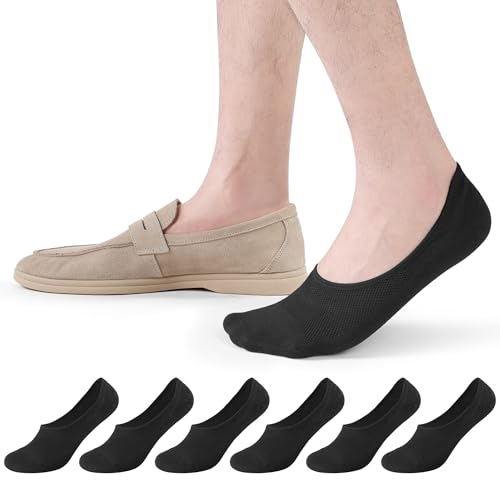 CLOSEMATE 6 Paar Füßlinge Herren 39-42 43-46 Atmungsaktiv Sommer Sneaker Socken Unsichtbare Freizeitsocken Elastische Füsslinge Kurzesocken Footies für Mokassins Loafer 6Schwarz M von CLOSEMATE