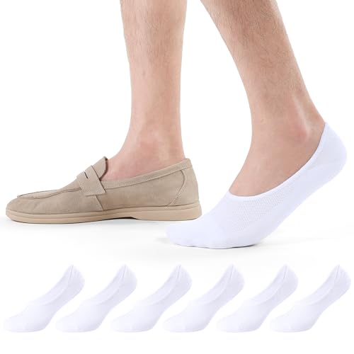 CLOSEMATE 6 Paar Füßlinge Herren 39-42 43-46 Atmungsaktiv Sommer Sneaker Socken Unsichtbare Freizeitsocken Elastische Füsslinge Kurzesocken Footies für Mokassins Loafer 6Weiß M von CLOSEMATE