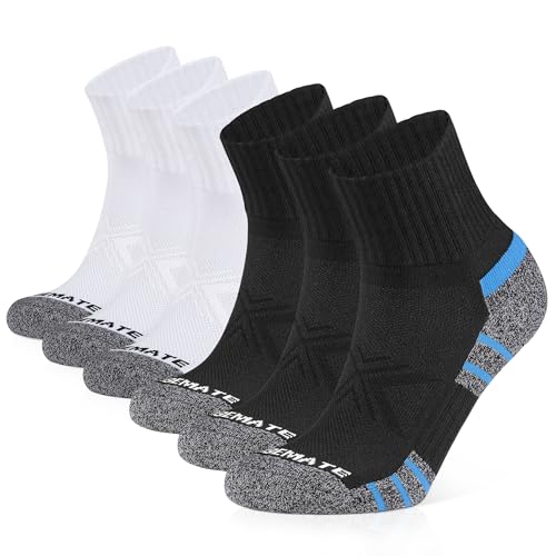 Closemate Sneaker Socken Herren Damen Füsslinge Baumwolle Anti-Rutsch Laufsocken mit Frotteesohle Kurze Quarter Halbsocken Atmungsaktive Sportsocken 6Paar(3schwarz3weiß, Größe L) von Closemate