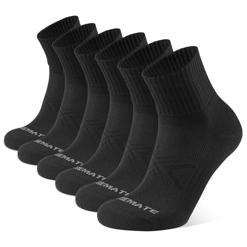 Closemate Sneaker Socken Herren Damen Füsslinge Baumwolle Anti-Rutsch Laufsocken mit Frotteesohle Kurze Quarter Halbsocken Atmungsaktive Sportsocken 6Paar(6Pures Schwarz, Größe L) von Closemate