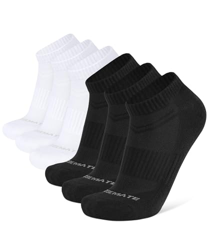 CLOSEMATE 6 Paar Sneaker Socken Herren Damen Laufsocken 39-42 43-46 Sportsocken Gepolstert Baumwolle Kurze Socken Atmungsaktives Mesh 3Schwarz 3Weiß M von CLOSEMATE