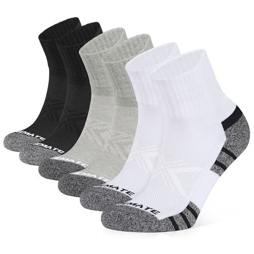 Closemate Sneaker Socken Herren&Damen Füsslinge Baumwolle Anti-Rutsch Laufsocken mit Frotteesohle Kurze Quarter Halbsocken Atmungsaktive Sportsocken 6Paar(2Schwarz2Weiß2Grau, Größe L) von Closemate