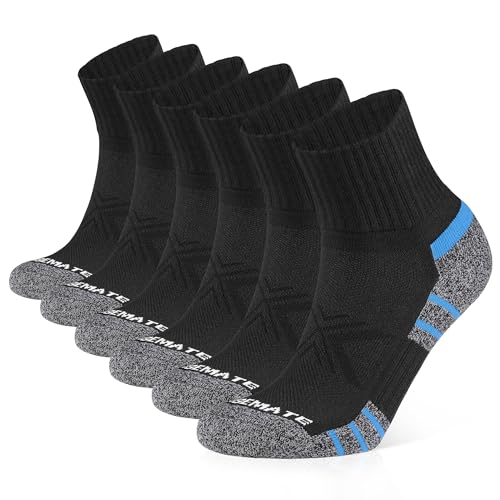 Closemate Sneaker Socken Herren&Damen Füsslinge Baumwolle Anti-Rutsch Laufsocken mit Frotteesohle Kurze Quarter Halbsocken Atmungsaktive Sportsocken 6Paar(6Schwarz, Größe L) von Closemate