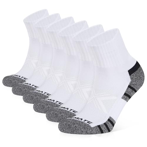 Closemate Sneaker Socken Herren&Damen Füsslinge Baumwolle Anti-Rutsch Laufsocken mit Frotteesohle Kurze Quarter Halbsocken Atmungsaktive Sportsocken 6Paar(6Weiß, Größe L) von Closemate