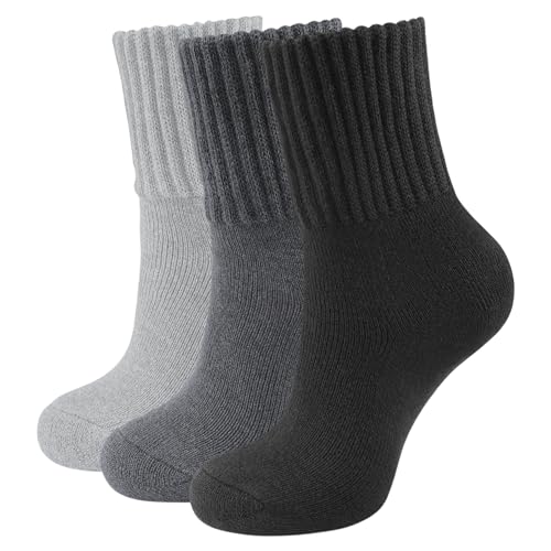 CLOSEMATE Thermosocken Damen Socken 3 Paar Wintersocken Warme Dicke Gestrickte Stricksocken Gekämmte Baumwollsocken Haussocken 35-38 39-42 1Schwarz 1Dunkelgrau 1Hellgrau von CLOSEMATE