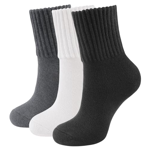 CLOSEMATE Thermosocken Damen Socken 3 Paar Wintersocken Warme Dicke Gestrickte Stricksocken Gekämmte Baumwollsocken Haussocken 35-38 39-42 1Schwarz 1Weiß 1Dunkelgrau von CLOSEMATE