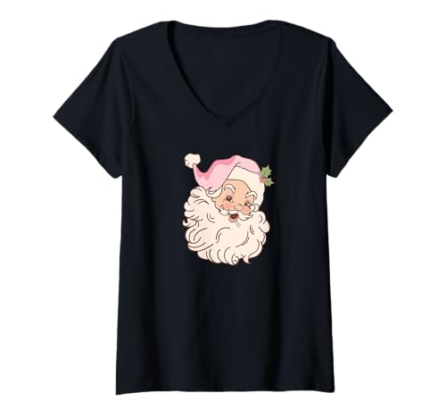 Damen Weihnachtsmann Grafik Geschenk T-Shirt mit V-Ausschnitt von Closer Store Christmas Santa