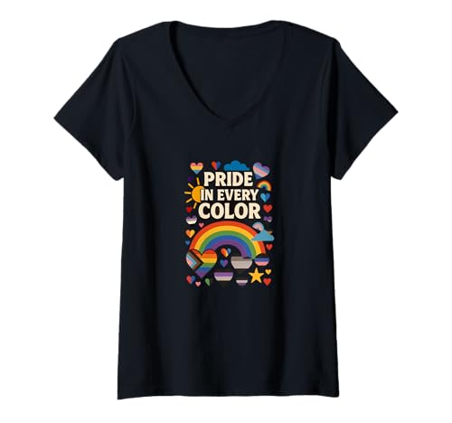 Damen Pride in Every Color Gift Pride Month T-Shirt mit V-Ausschnitt Damen Pride in Every Color Gift Pride Month T-Shirt mit V-Ausschnitt von Closer Store Pride in Every Color