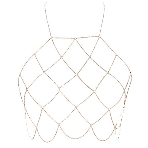 Closer Damen Neckholder Mesh Körper Kette Bralette Bikini Bh Halsketten Stomachers (Golden) von Closer