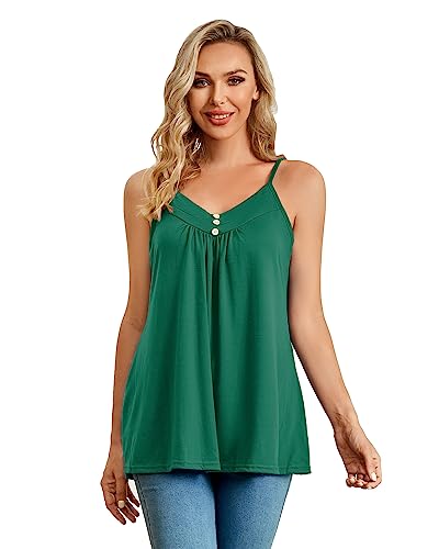 Closhion Damen Ärmellos Sommer Casual Camisole Plissee Tank Tops mit Knopf, grün, 42 von Closhion