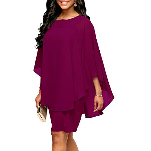 Closhion Damen Casual Plus Size Chiffon Overlay Rundhals Party Midi Kleider, violett, 46 von Closhion