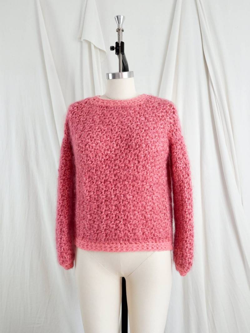 Vinage 60Er Jahre Handgestrickt Rosa Rose Mohair Gemütlich Texturierte Häkeln Ballon Ärmel Ernte Stricken Handgefertigte Wolle Pullover von ClosiTherapiVintage