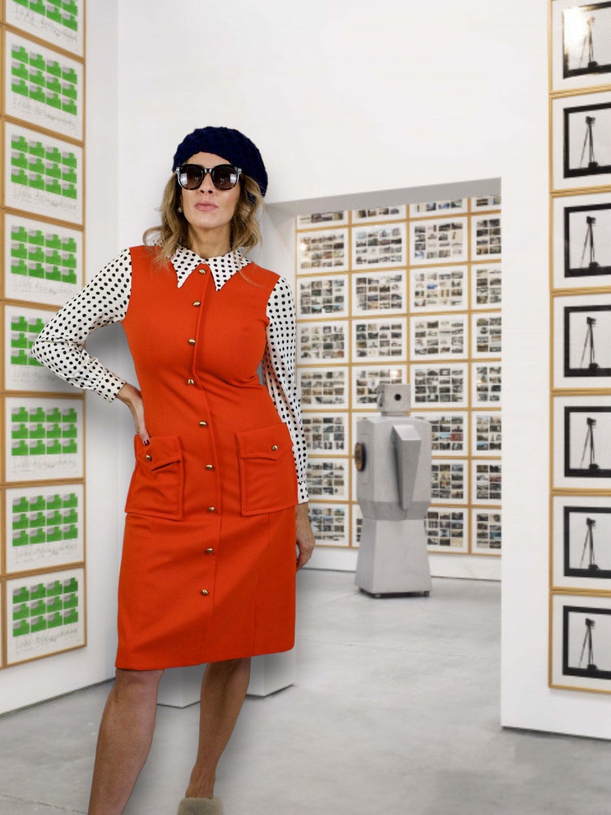 Vintage 60Er Jahre Lipstick Rot Euro Mod Polka Dot Mock Button Front Tasche Shirtkleid Knielange Langarm Gold Knopftasche Kleid von ClosiTherapiVintage