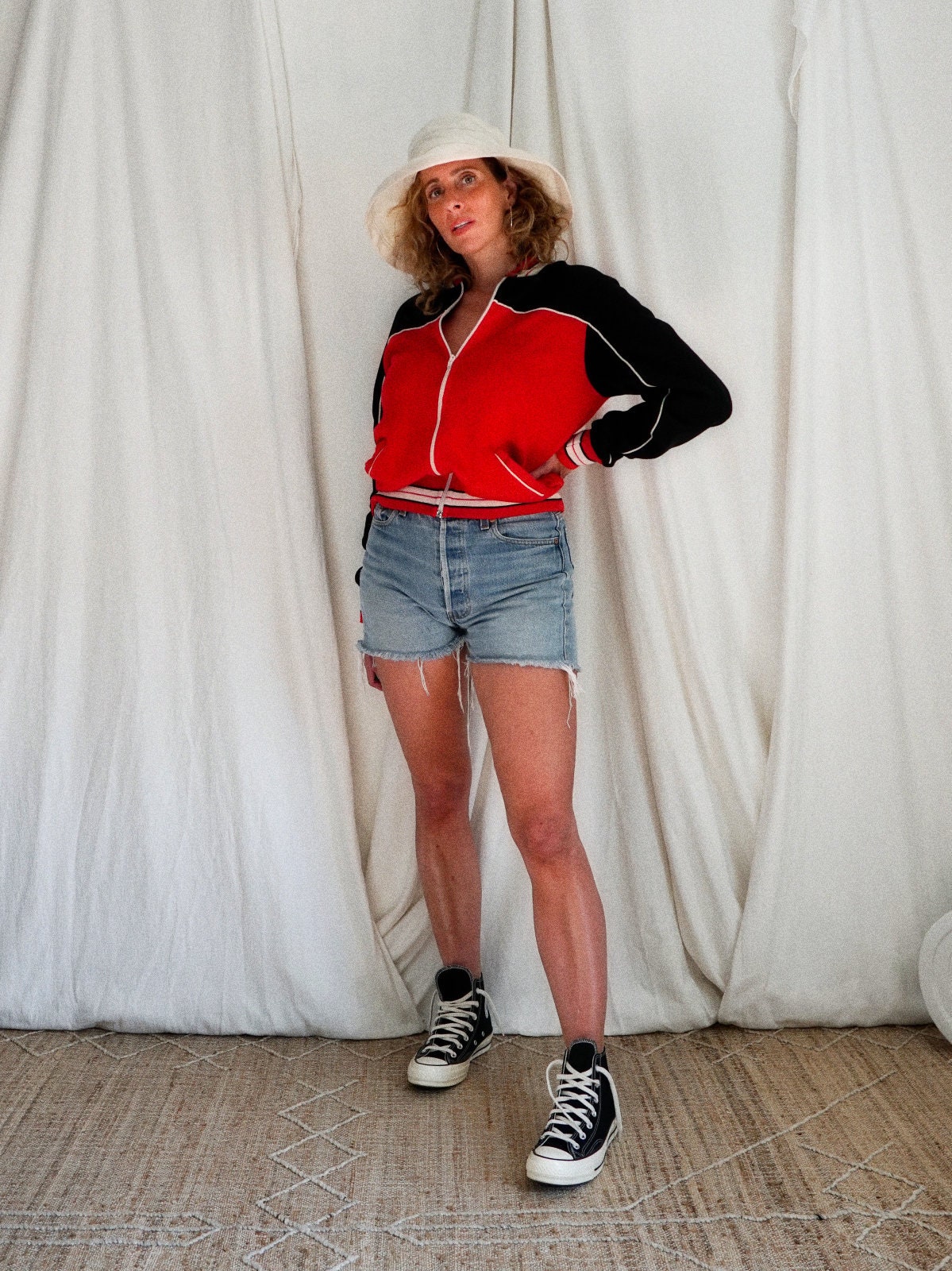 Vintage 70Er Jahre Rot Colorblock Schwarz Retro Knit Streifen Gerippte Trim Zip Gym Sportlich Track Herren Jacke von ClosiTherapiVintage